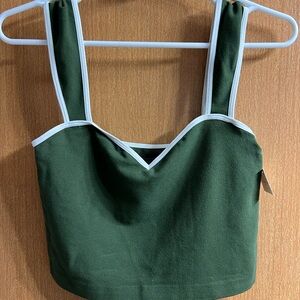 Anthropologie Olive Green Crop Top with White Accents- new with tags!